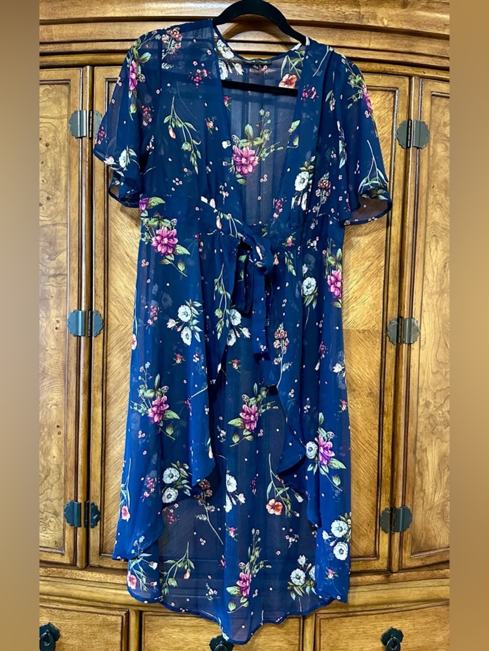 Moa Moa Floral Sheer Kimono Cover Up Boho Festival Navy Large - Picture 2 of 14